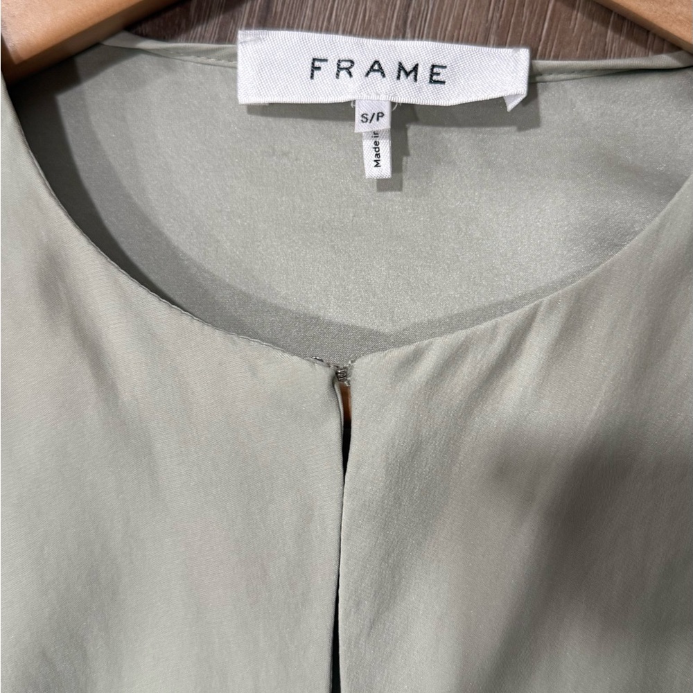 FRAME SHIRRED KEYHOLE SILK BLOUSE Shirt Top Size S - Picture 3 of 4